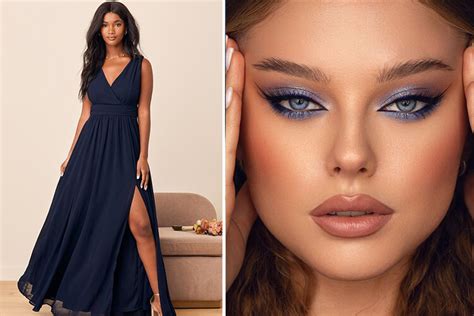 makeup with navy blue dress